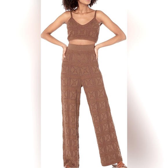 The Drop Pants - NWT The Drop Diza Crochet Wide Leg Pant Crop Tank Set in Coffee M/L